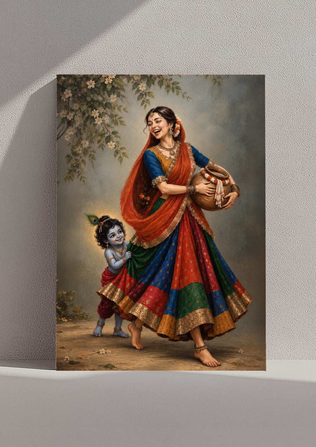 Her Little Mischief Maker art print shown unframed on a shelf